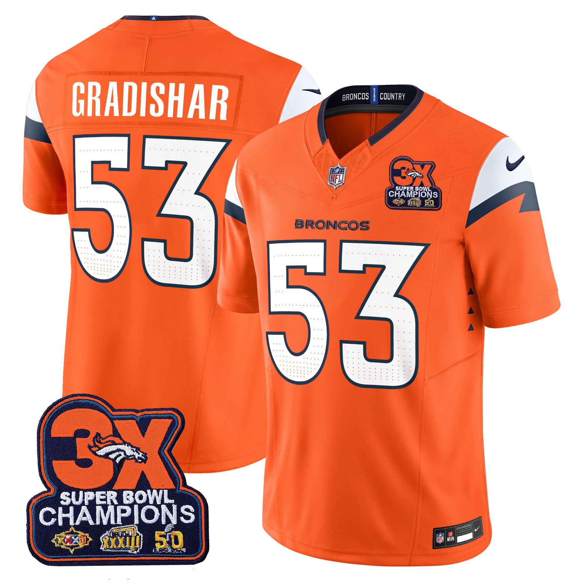 Men's Denver Broncos 3-Time Champions Patch Vapor Limited Jersey - All Stitched