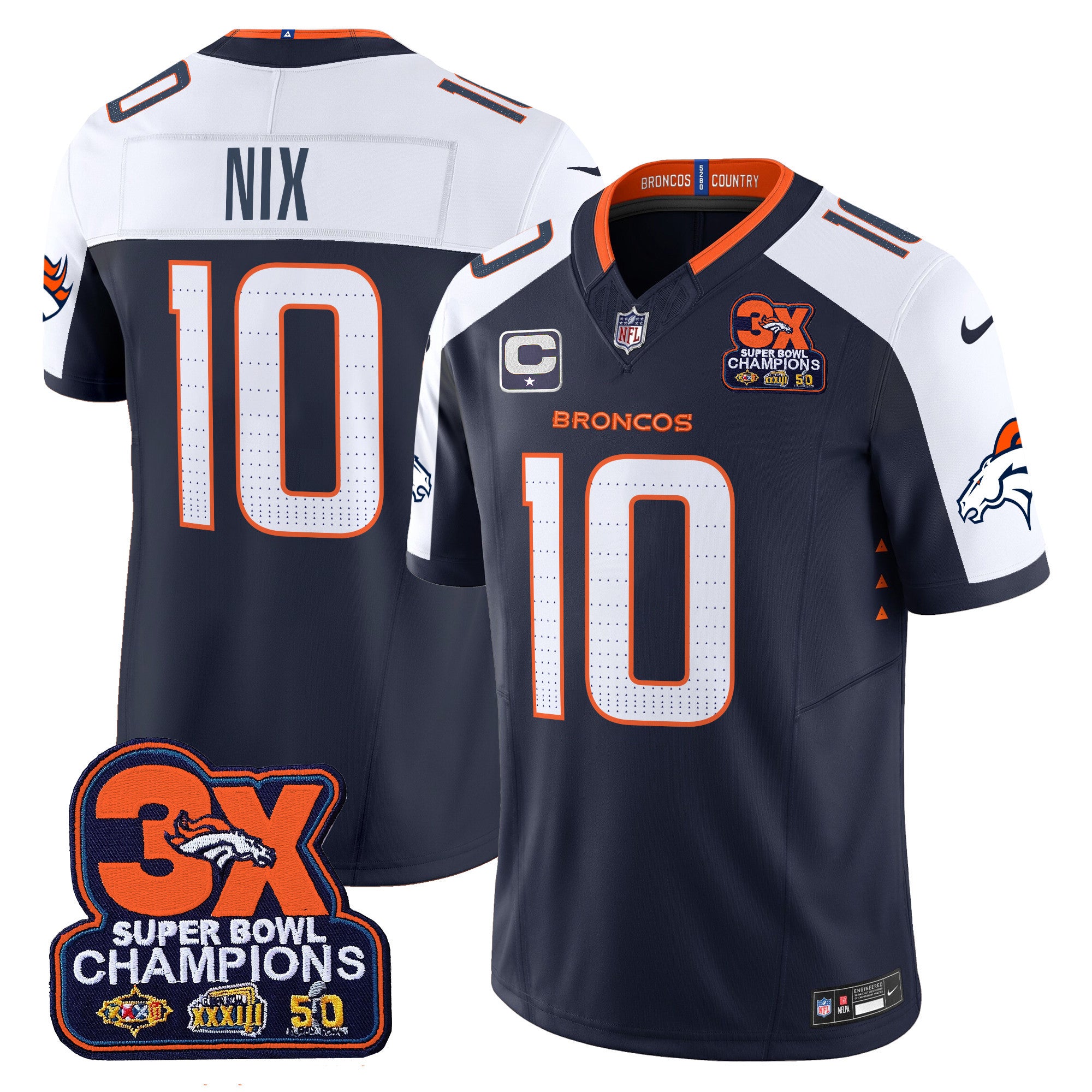 Men's Denver Broncos 3-Time Champions Patch Vapor Limited Jersey - All Stitched