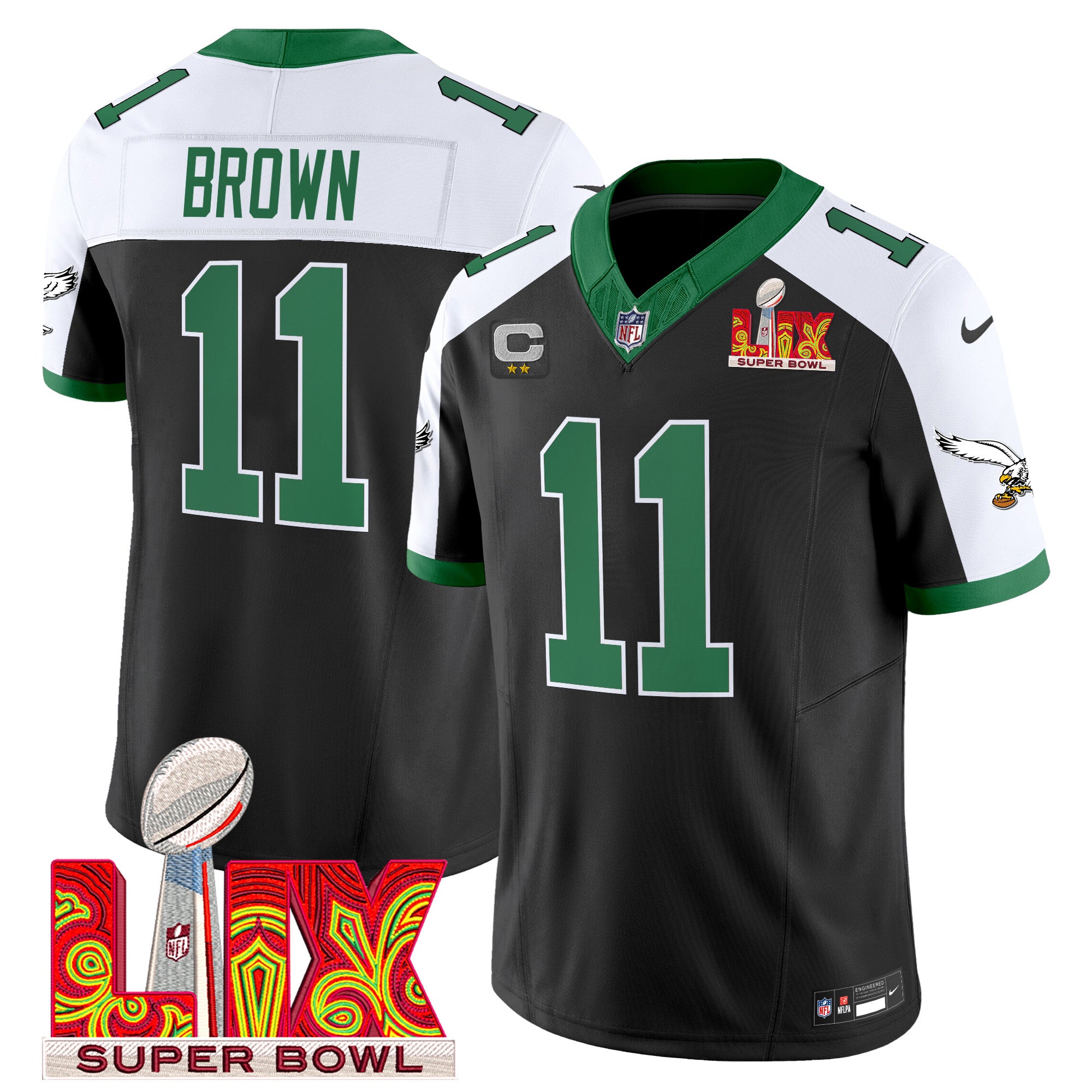 Men's Philadelphia Eagles Kelly Green Super Bowl LIX Patch Vapor Limited Jersey - All Stitched