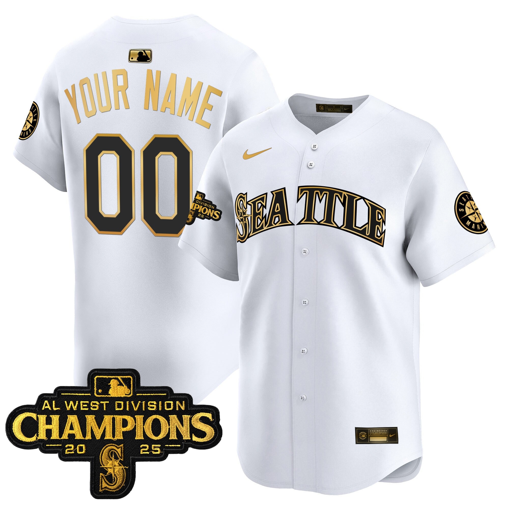 Seattle Mariners 2025 AL West Division Champions Vapor Premier Custom Jersey - All Stitched