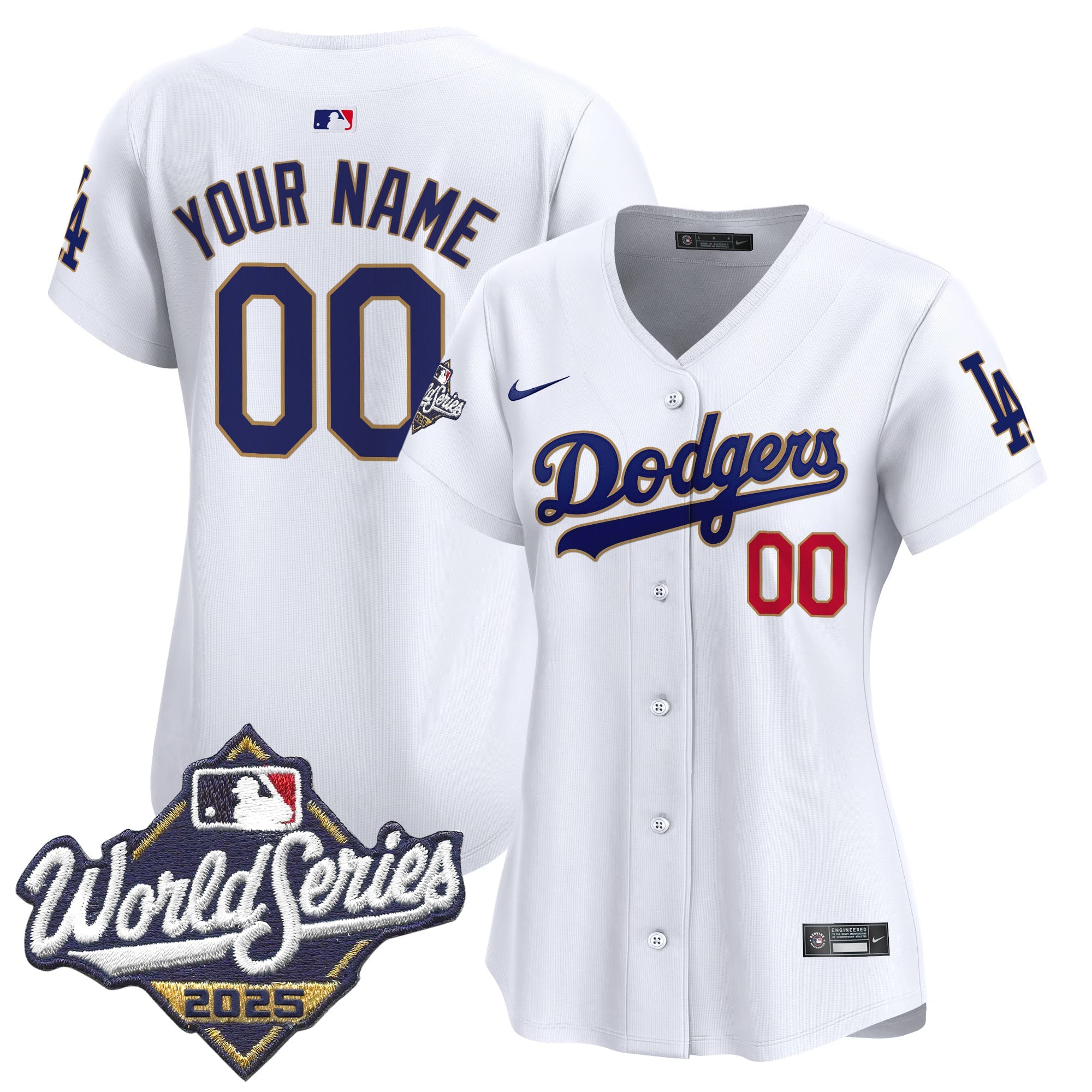 Dodgers 2025 World Series Gold Trim Vapor Premier Limited Custom Jersey - All Stitched