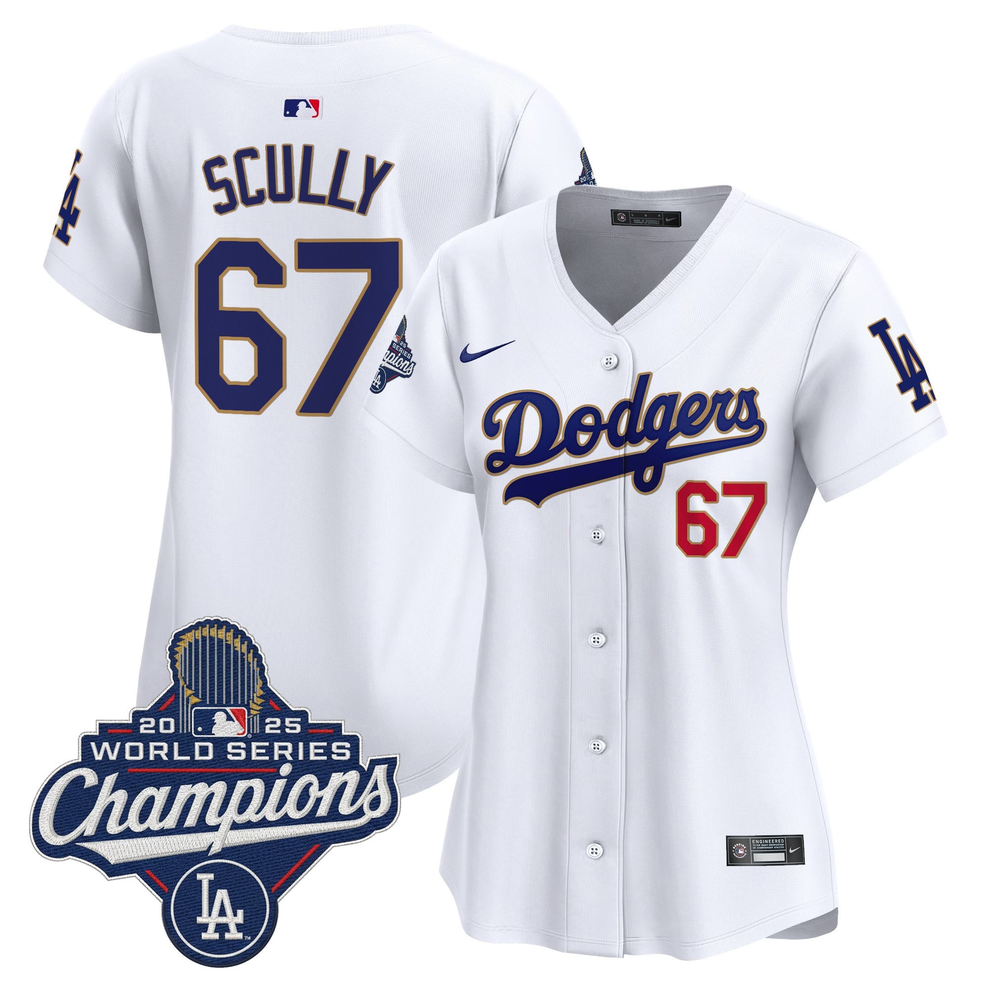 Women's Dodgers 2025 World Series Champions Patch Gold Trim Vapor Premier Limited Jersey - All Stitched