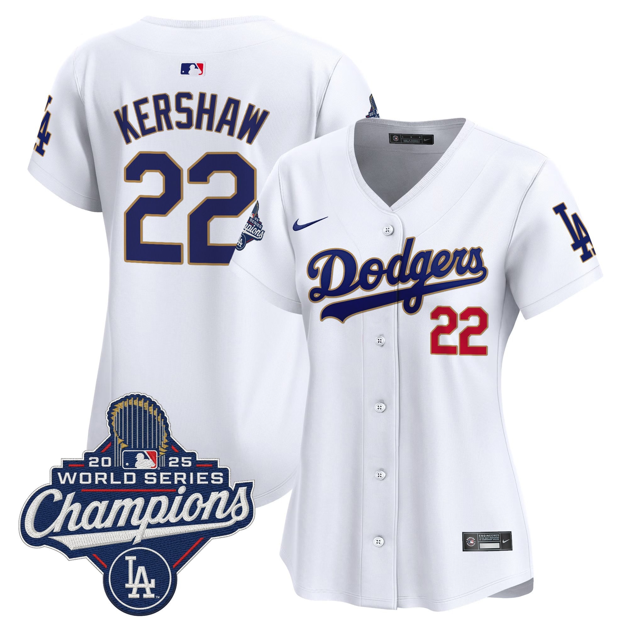 Women's Dodgers 2025 World Series Champions Patch Gold Trim Vapor Premier Limited Jersey - All Stitched