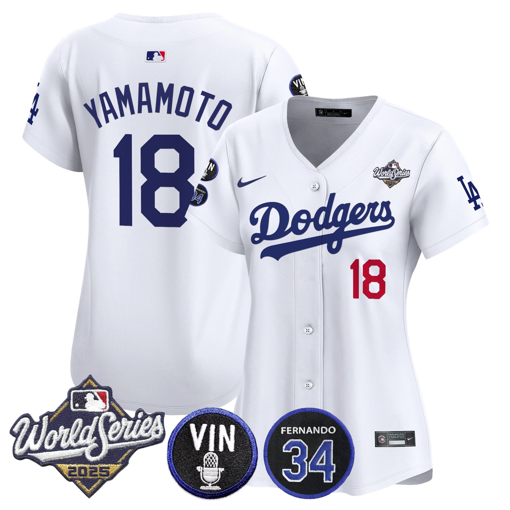 Women's Dodgers 2025 World Series Vapor Premier Limited Jersey - Vin Scully & Fernando Patch - All Stitched