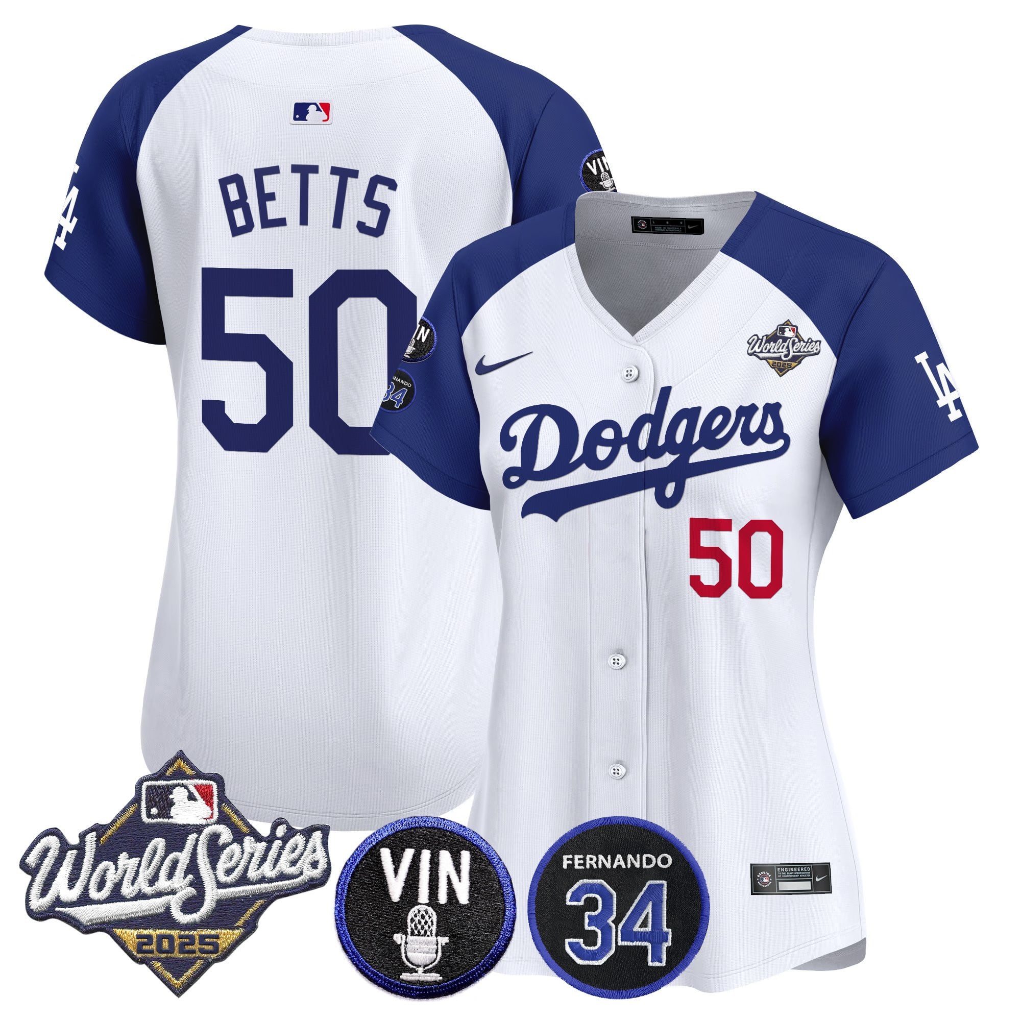 Women's Dodgers 2025 World Series Vapor Premier Limited Jersey - Vin Scully & Fernando Patch - All Stitched