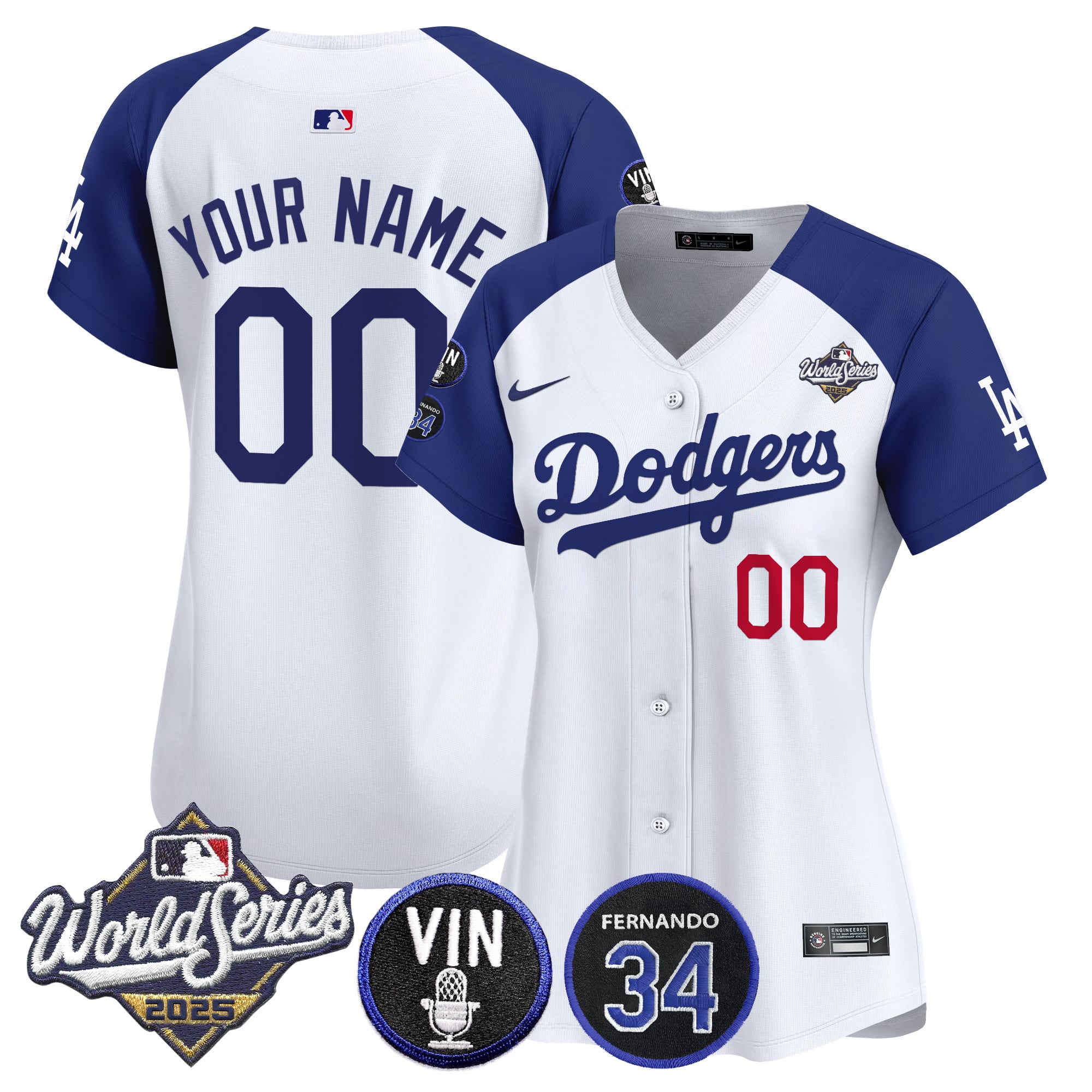 Dodgers 2025 World Series Vapor Premier Limited Custom Jersey - Vin Scully & Fernando Patch - All Stitched