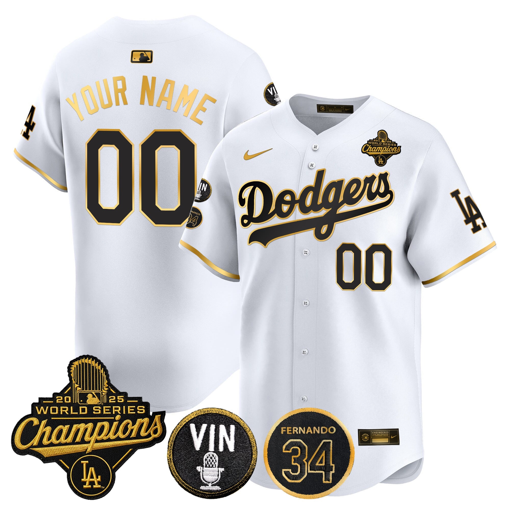 Dodgers 2025 World Series Champions Vapor Premier Limited Custom Jersey - Vin Scully & Fernando Patch - All Stitched