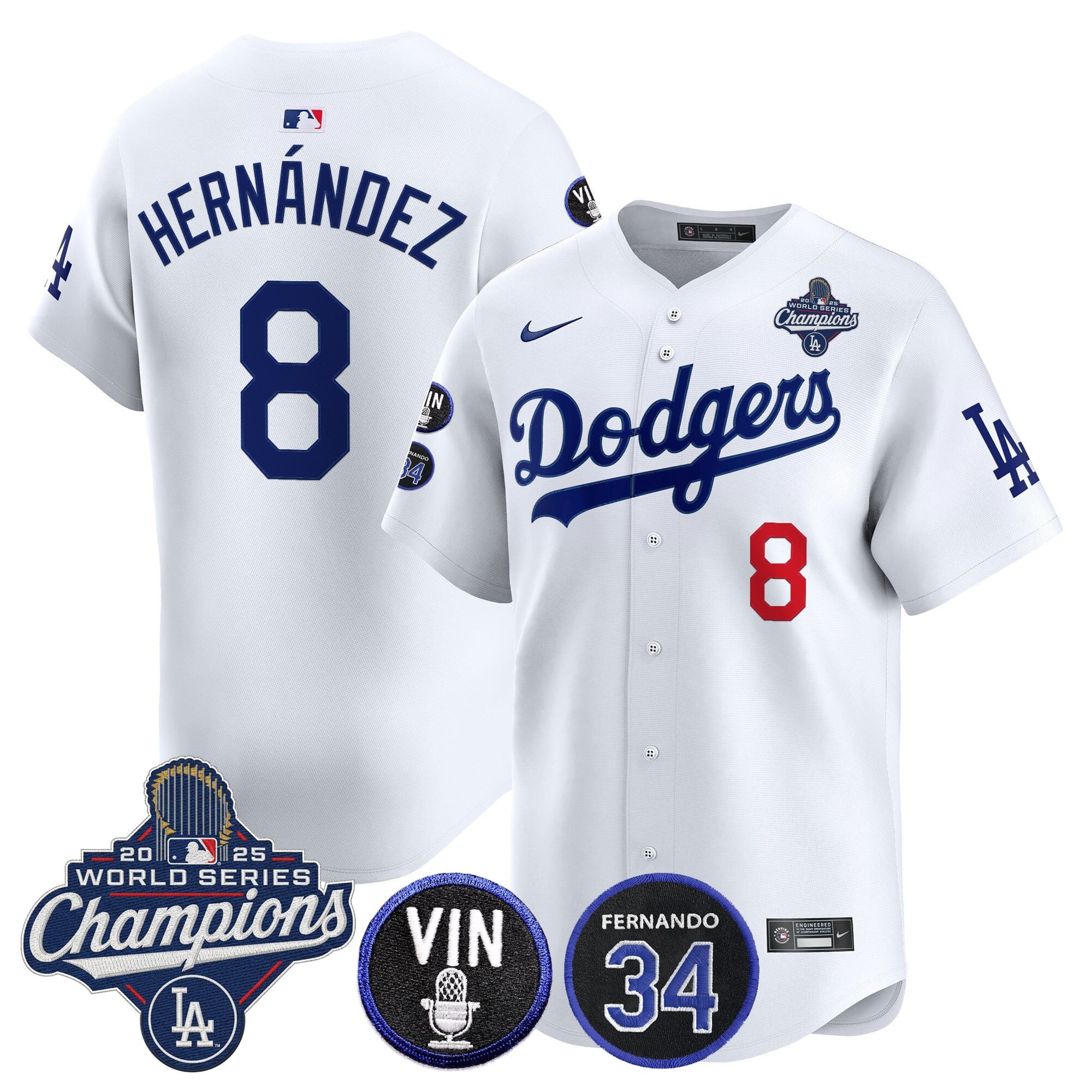 Men's Dodgers 2025 World Series Champions Vapor Premier Limited Jersey - Vin Scully & Fernando Patch - All Stitched