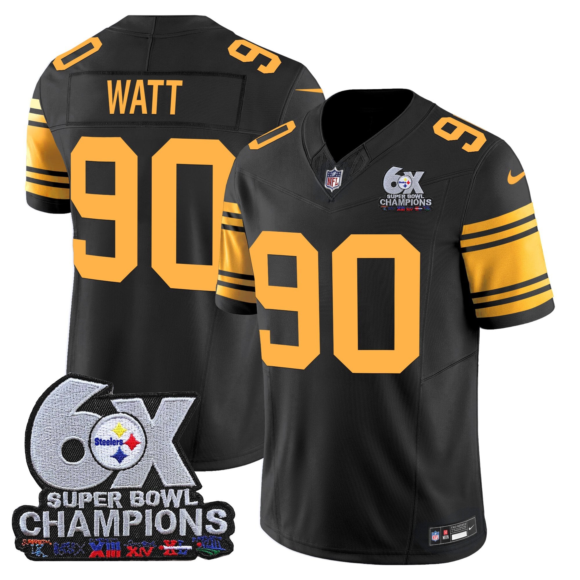 Men's Pittsburgh Steelers 6-Time Champions Patch Vapor Limited Jersey - All Stitched