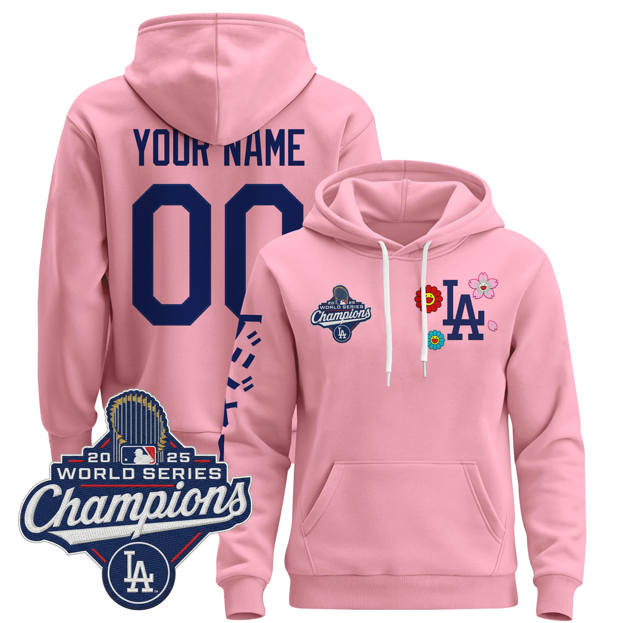 Los Angeles Dodgers x Takashi Murakami Custom Pullover Hoodie - 2025 World Series Champions Patch - Stitched