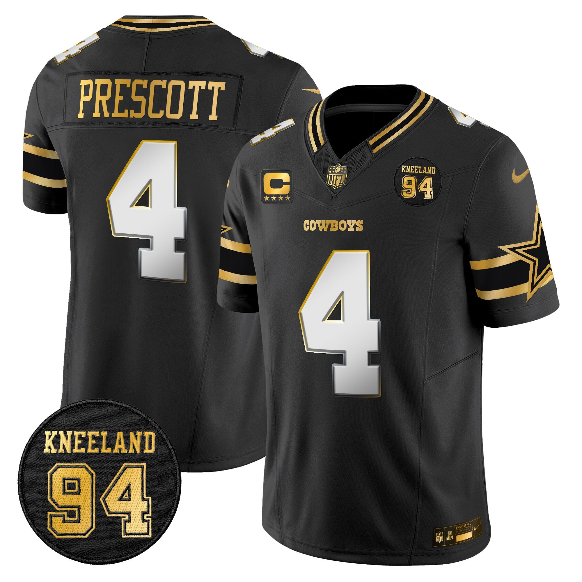 Men's Dallas Cowboys #94 Marshawn Kneeland Memorial Patch Gold Vapor Limited Jersey - All Stitched