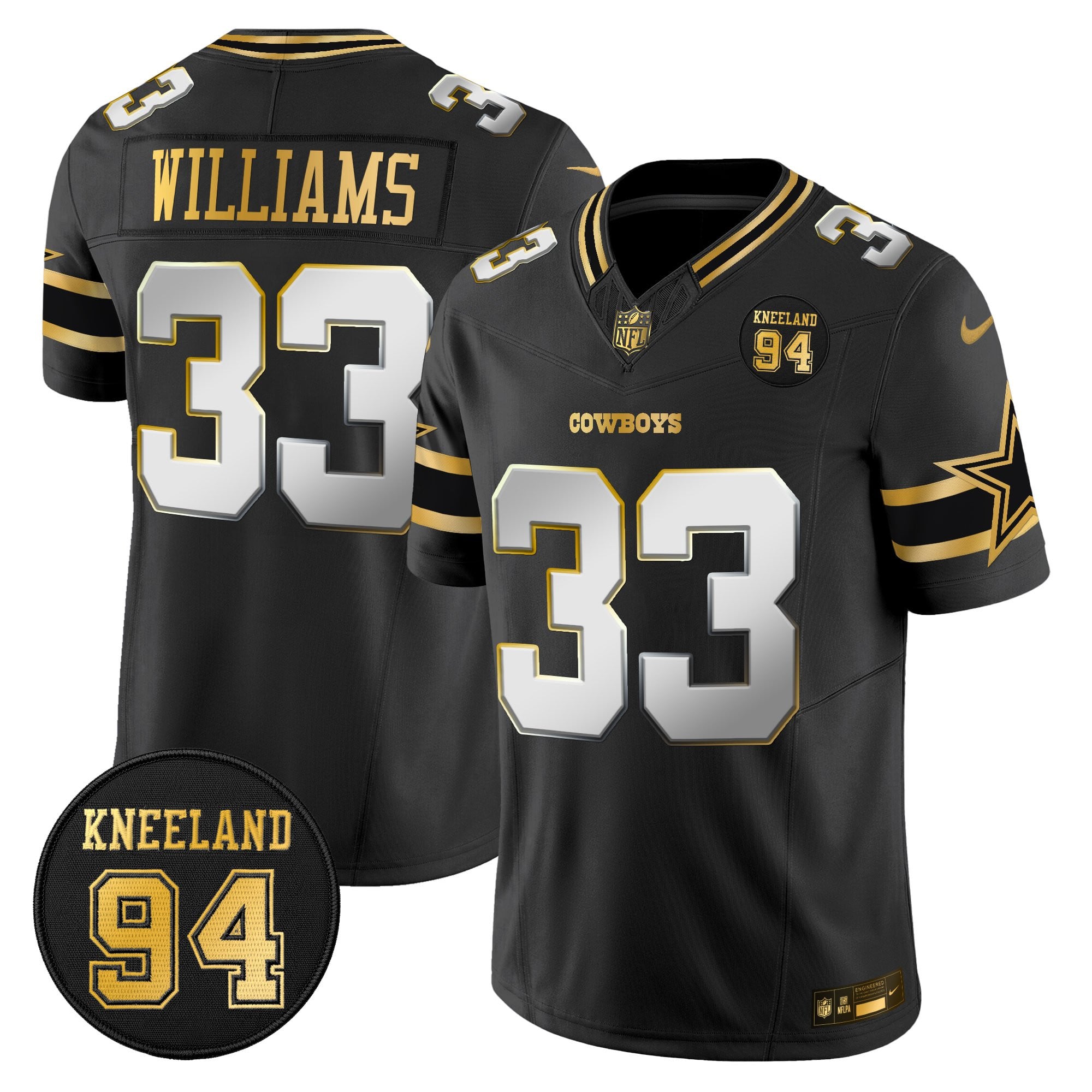 Men's Dallas Cowboys #94 Marshawn Kneeland Memorial Patch Gold Vapor Limited Jersey - All Stitched