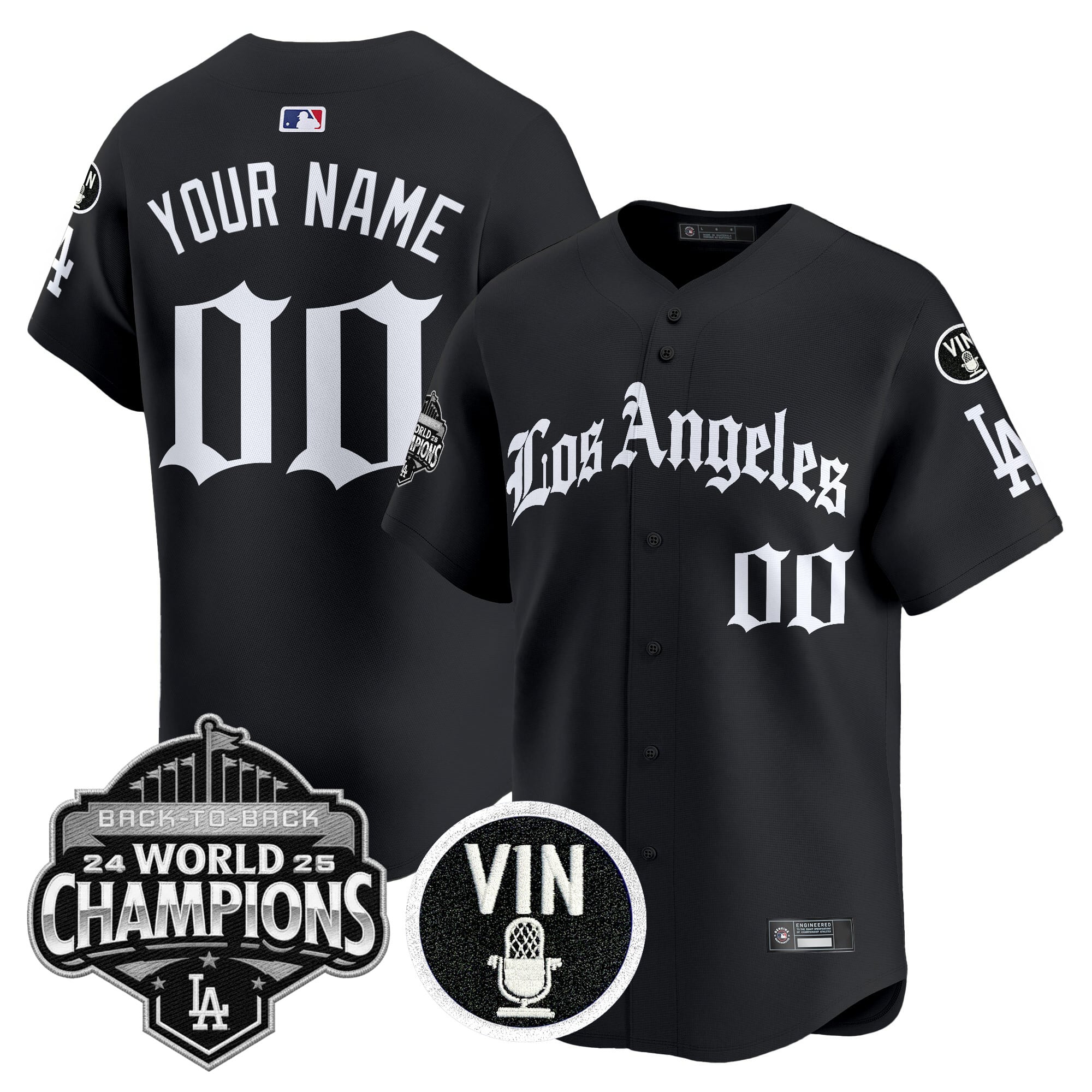 Dodgers 2025 Back-To-Back Champions Vapor Premier Limited Custom Jersey - LA Gothic Edition - All Stitched