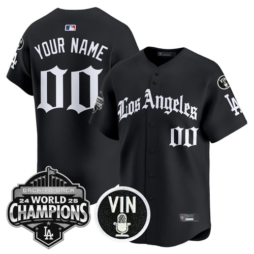 Dodgers 2025 Back-To-Back Champions Vapor Premier Limited Custom Jersey - LA Gothic Edition - All Stitched