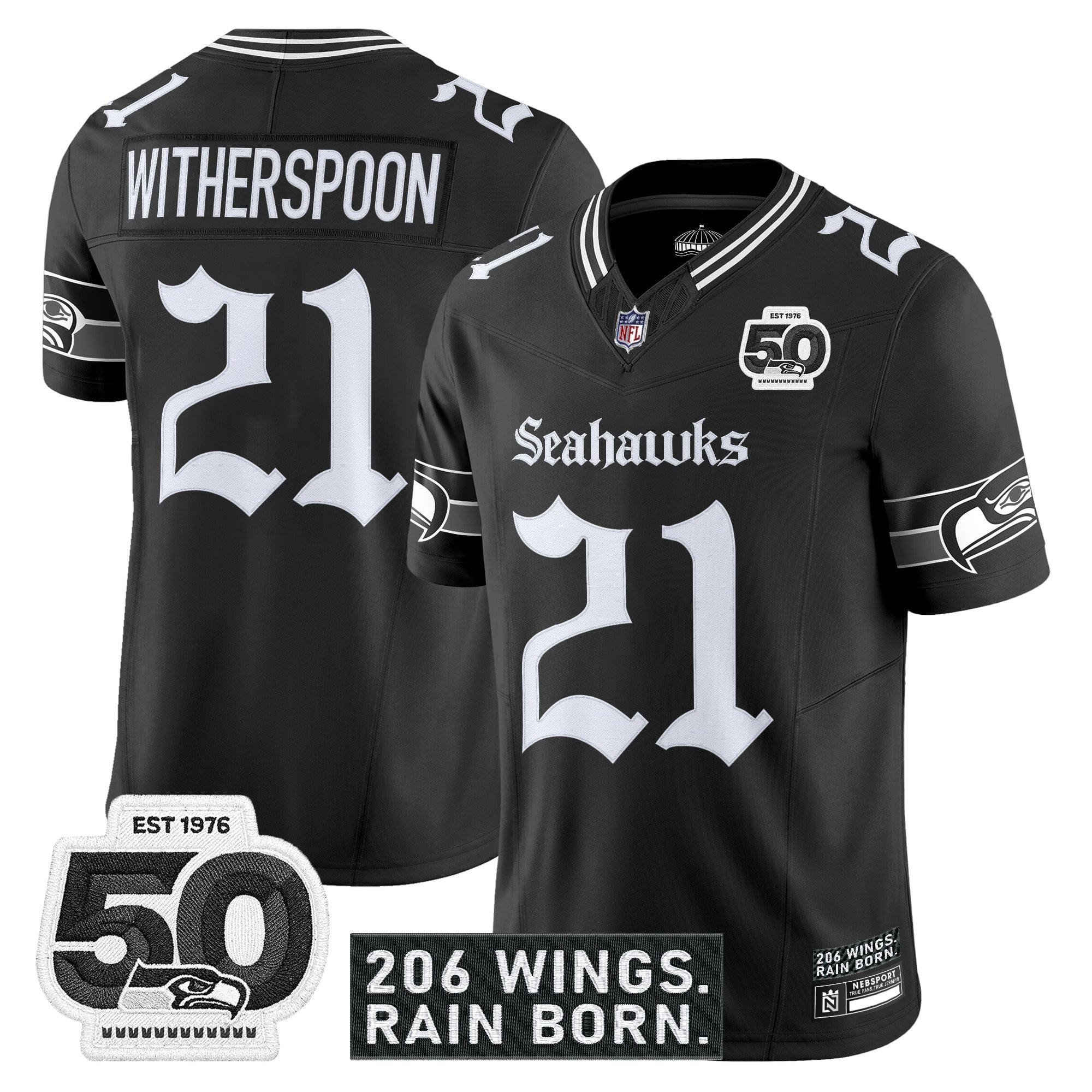 Men's Seattle Seahawks 'Gothic Rain City Shadows Edition' Vapor Jersey - 50th Anniversary Patch - All Stitched