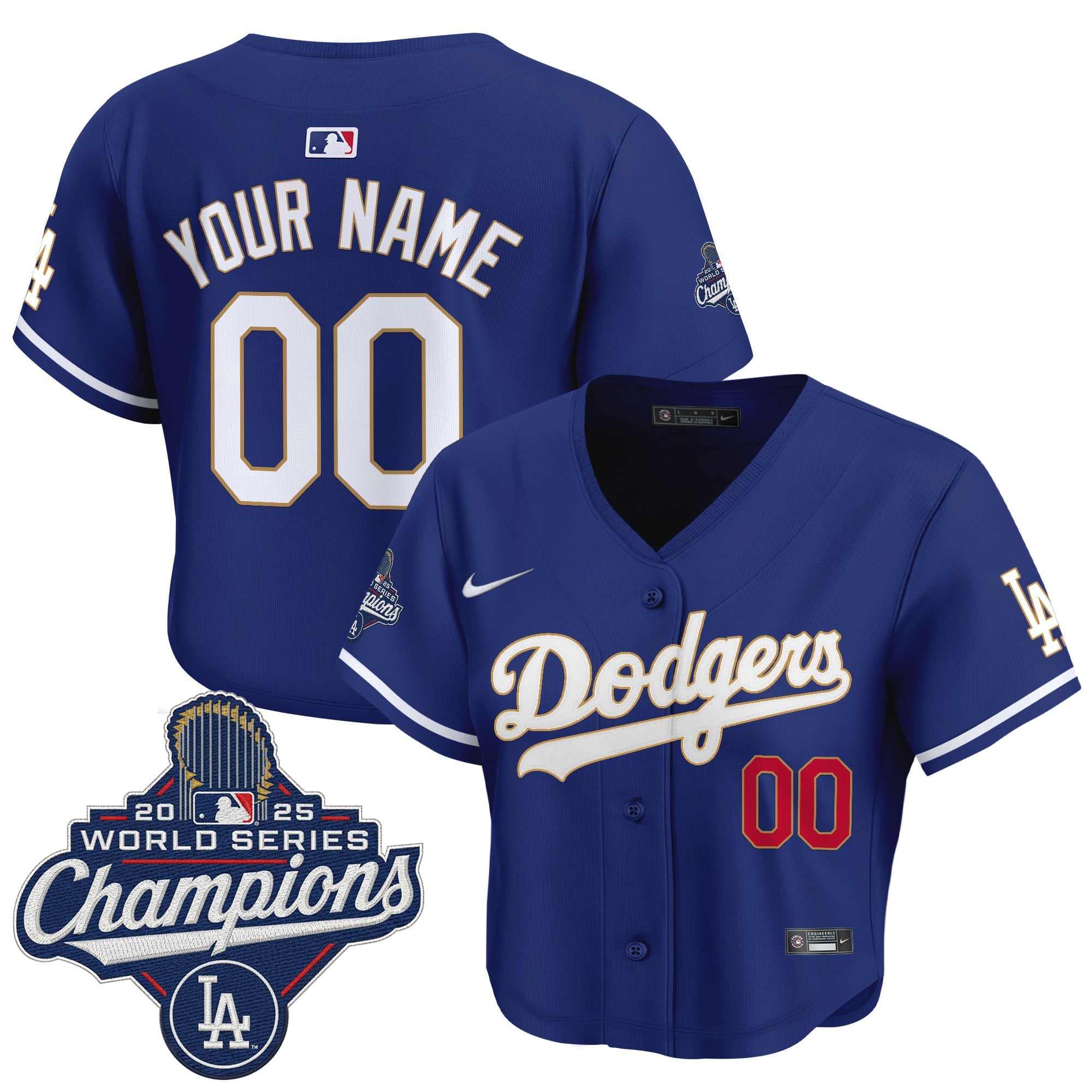 Dodgers 2025 World Series Champions Patch Gold Trim Crop Top Baseball Custom Jersey - All Stitched