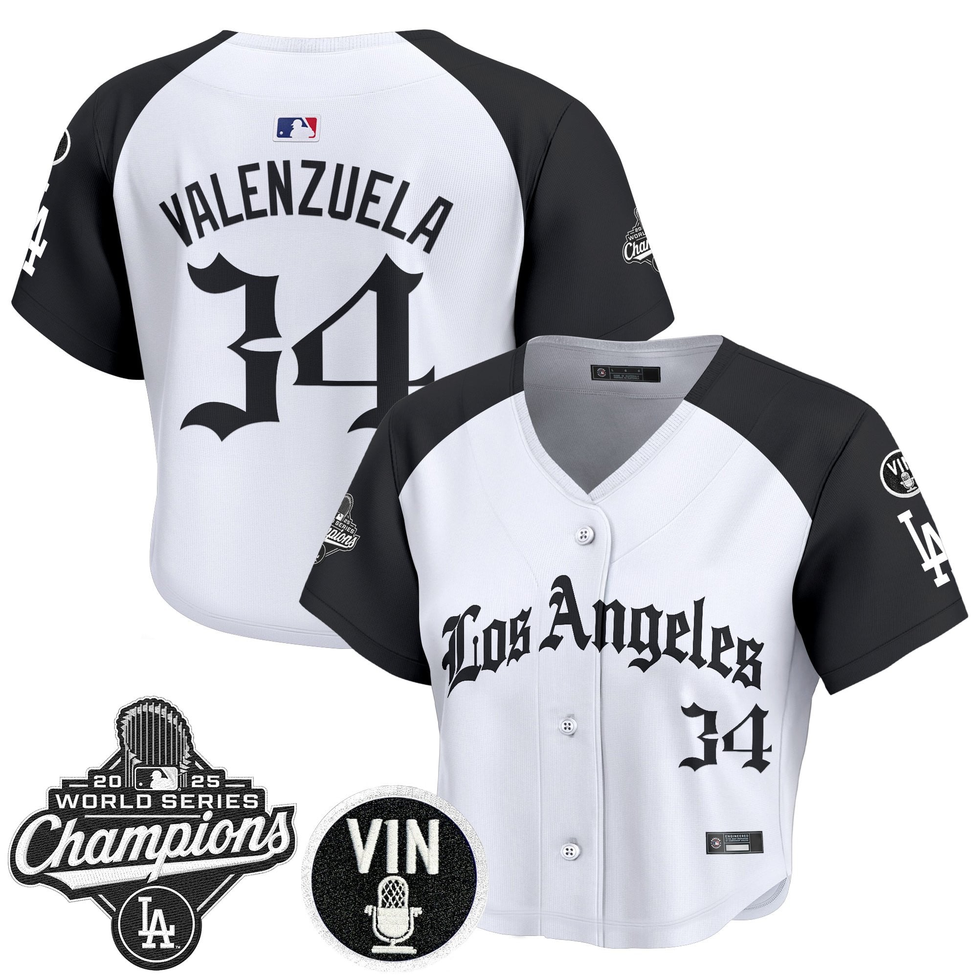 Women's Dodgers 2025 World Series Champions Crop Top Baseball Jersey - LA Gothic Edition - All Stitched