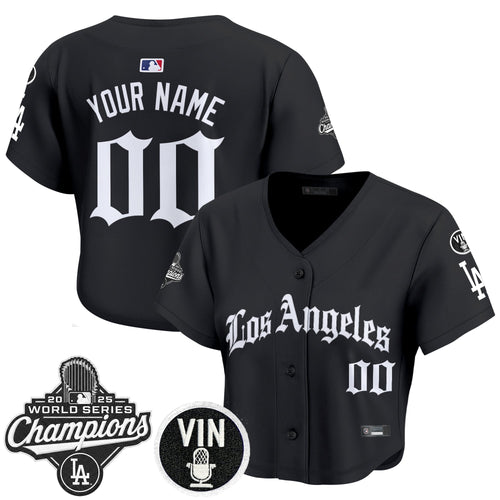 Dodgers 2025 World Series Champions Crop Top Baseball Custom Jersey - LA Gothic Edition - All Stitched