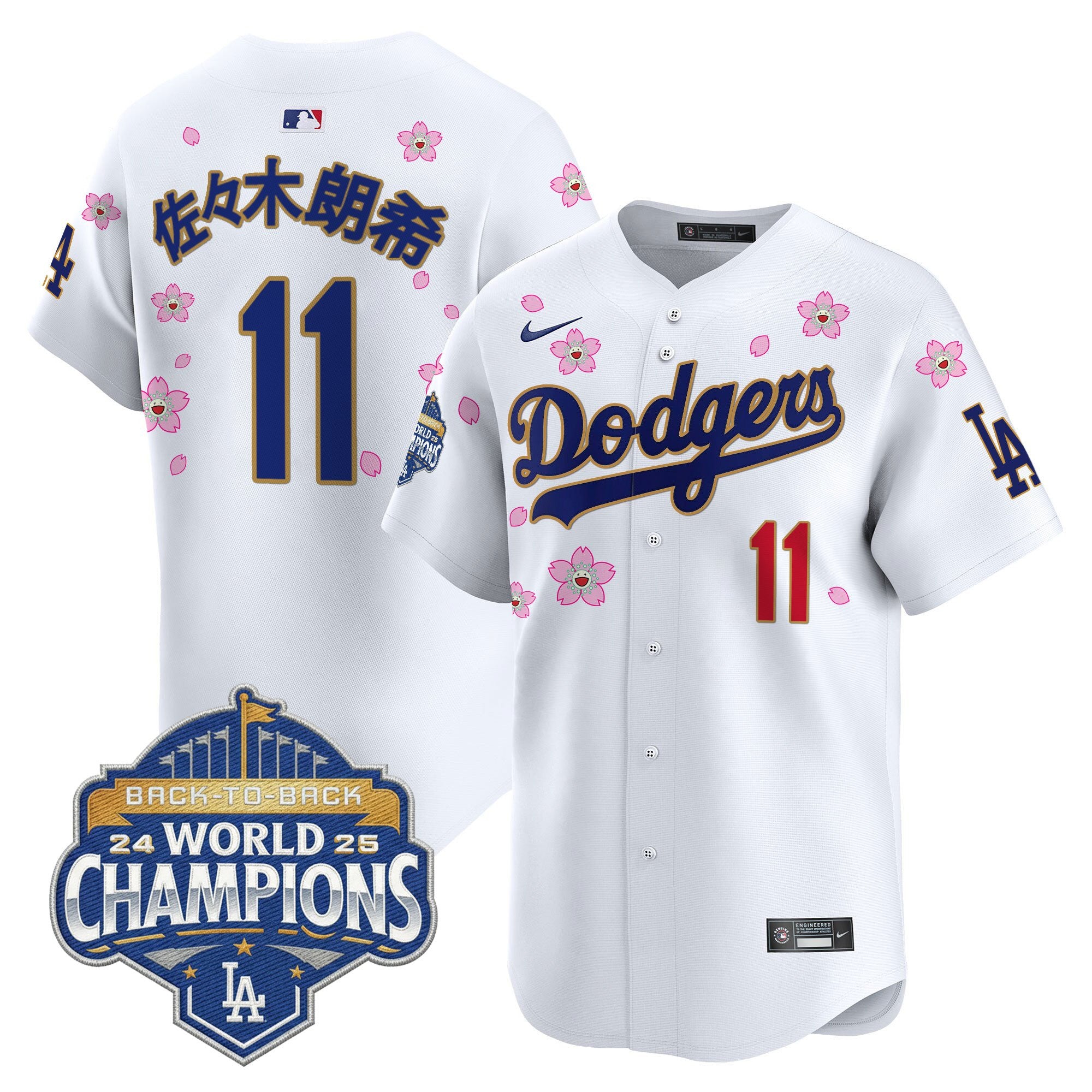 Men's Dodgers 2025 Back-To-Back Champions x Tokyo Series Gold Trim Vapor Premier Limited Jersey - Stitched