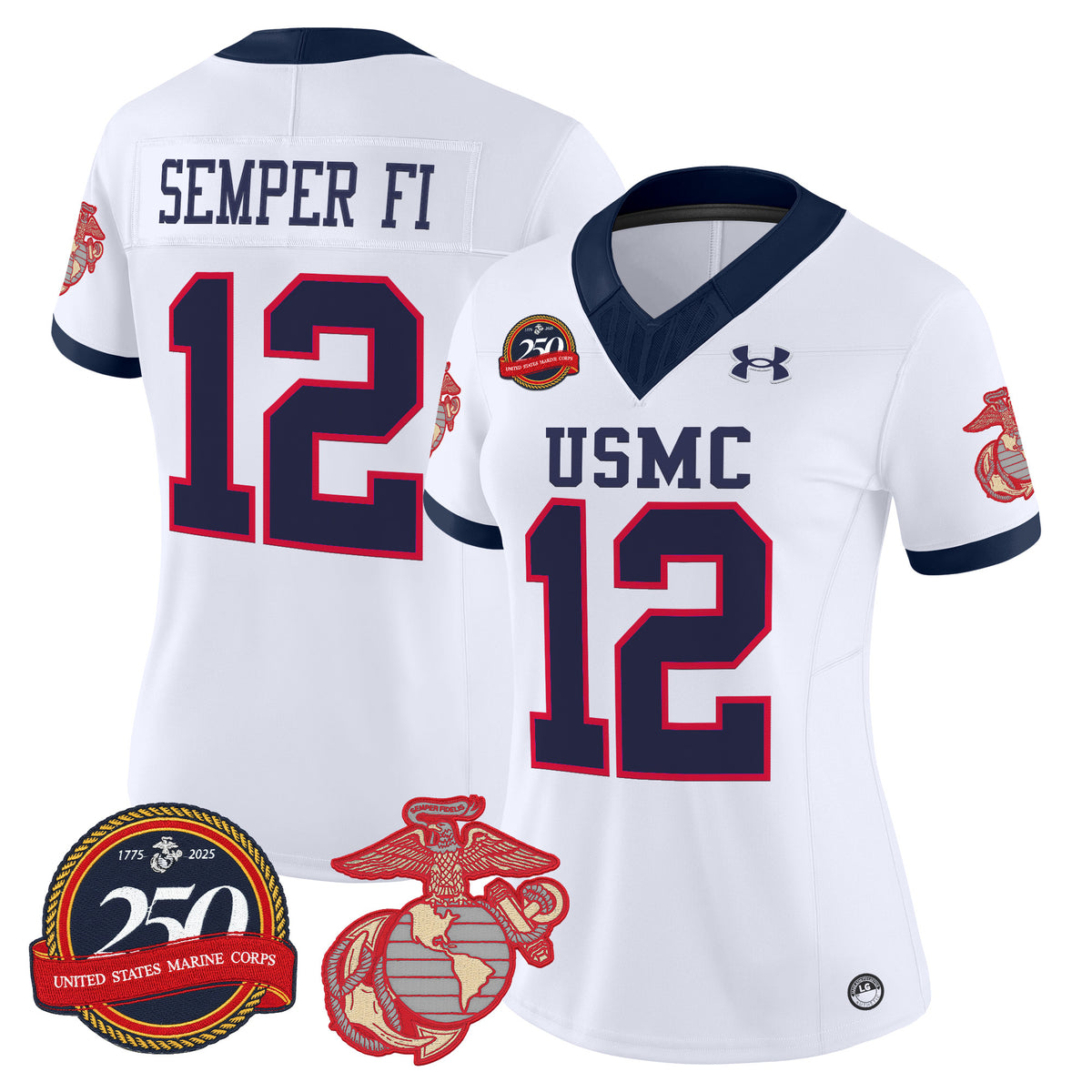 #12 Semper Fi United States Marine Corps Vapor Limited Jersey - 250th Anniversary Patch - All Stitched