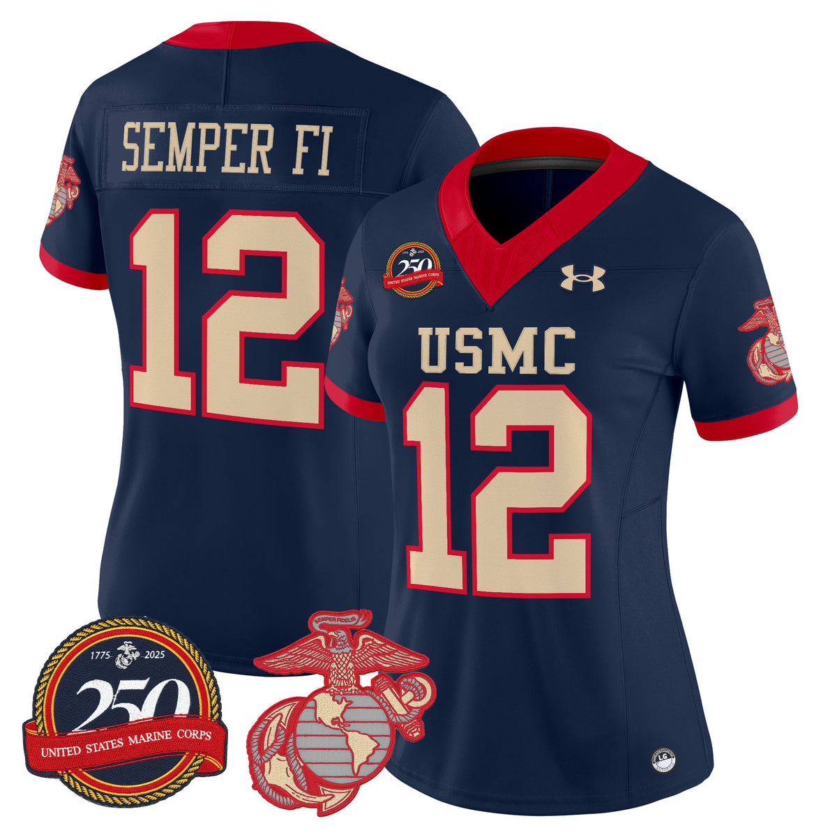 #12 Semper Fi United States Marine Corps Vapor Limited Jersey - 250th Anniversary Patch - All Stitched
