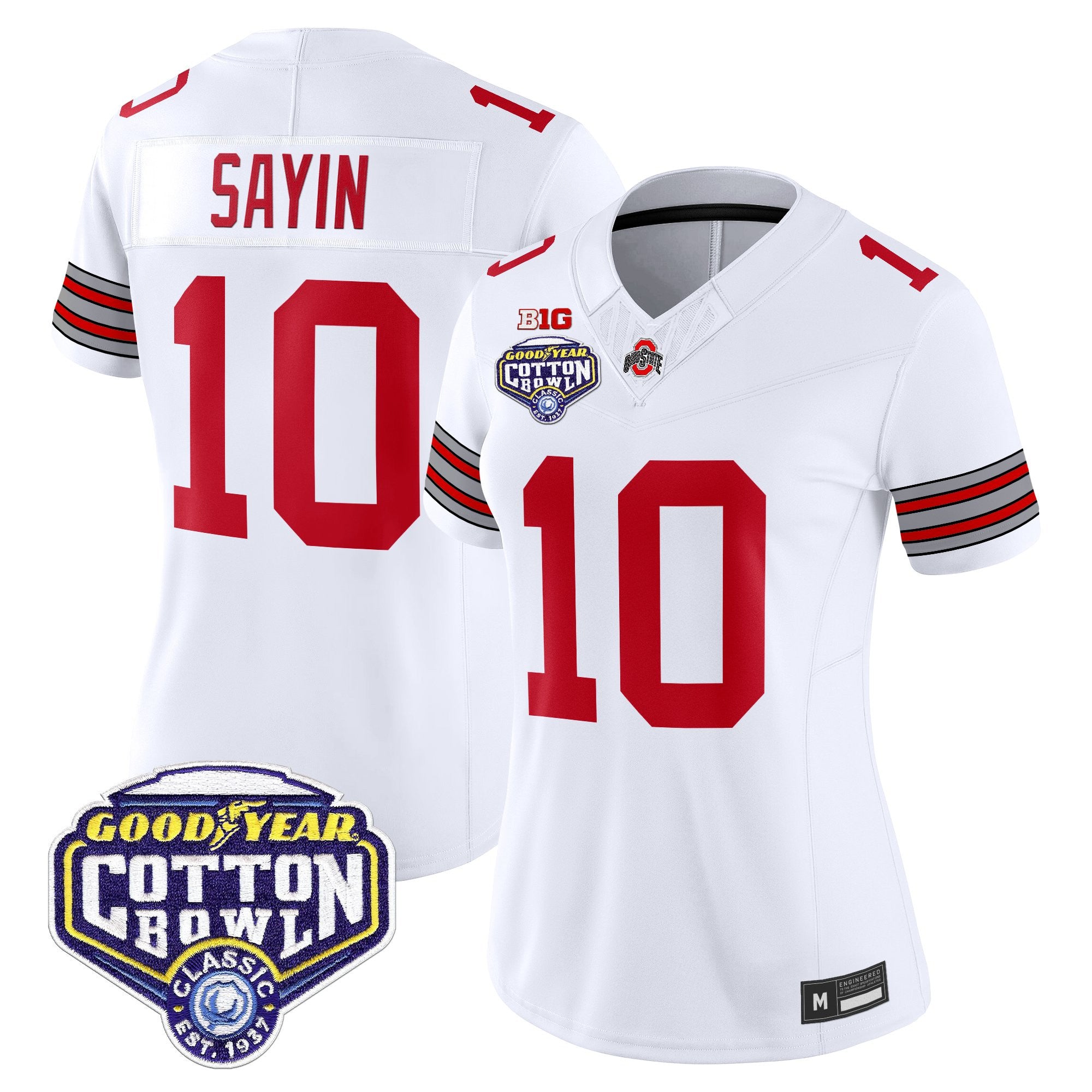 Women's Ohio State Buckeyes 'Heritage Stripe' Vapor Limited Jersey - 2025 Cotton Bowl Patch - All Stitched
