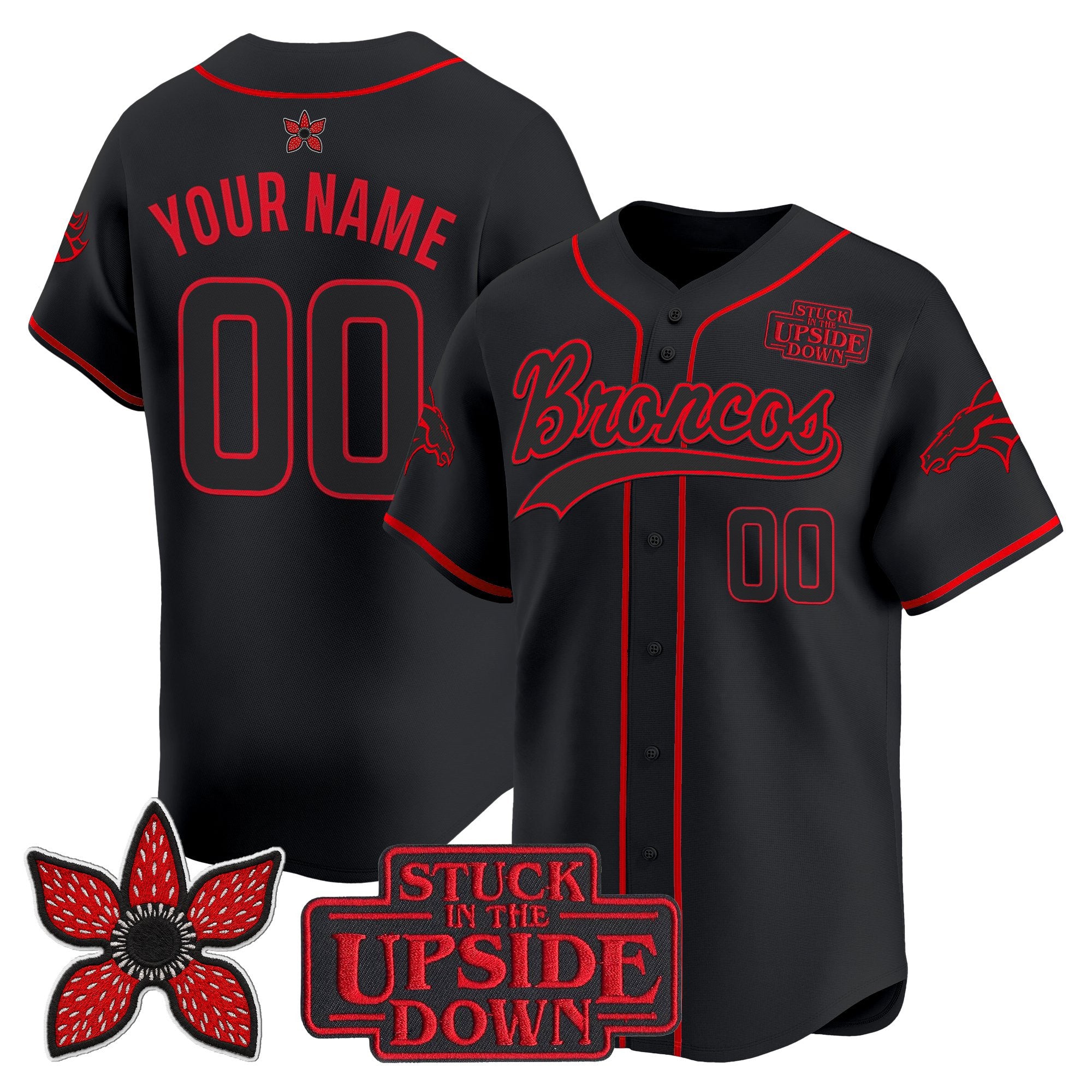 Denver Broncos 'Stranger Things Edition' Vapor Baseball Custom Jersey - All Stitched