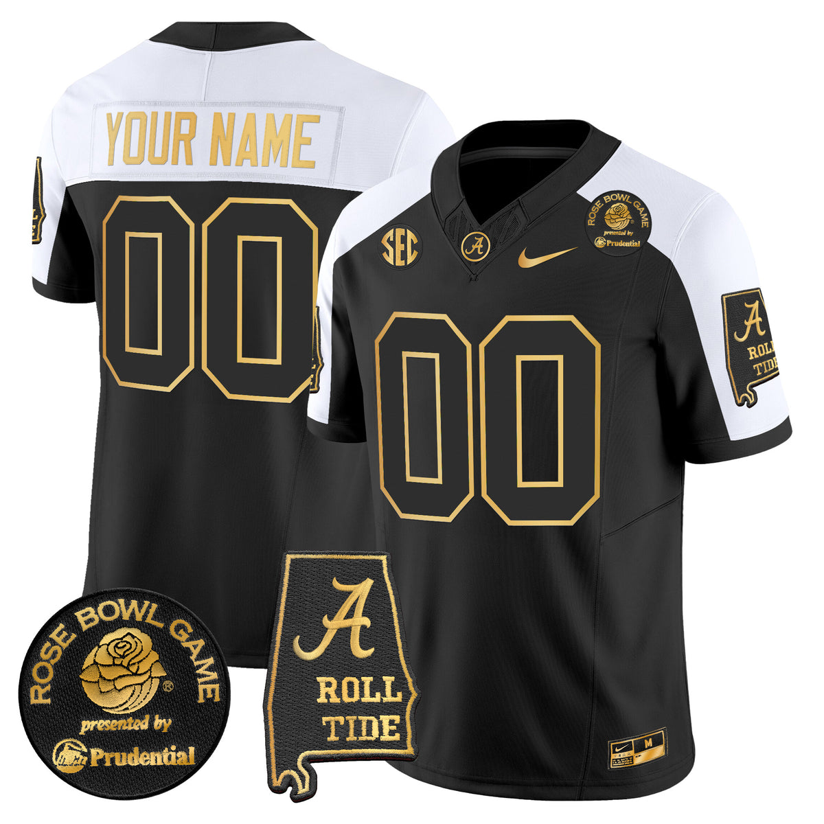 Alabama Crimson Tide 2025 Rose Bowl Gold Vapor Limited Custom Jersey - Alabama Map - All Stitched