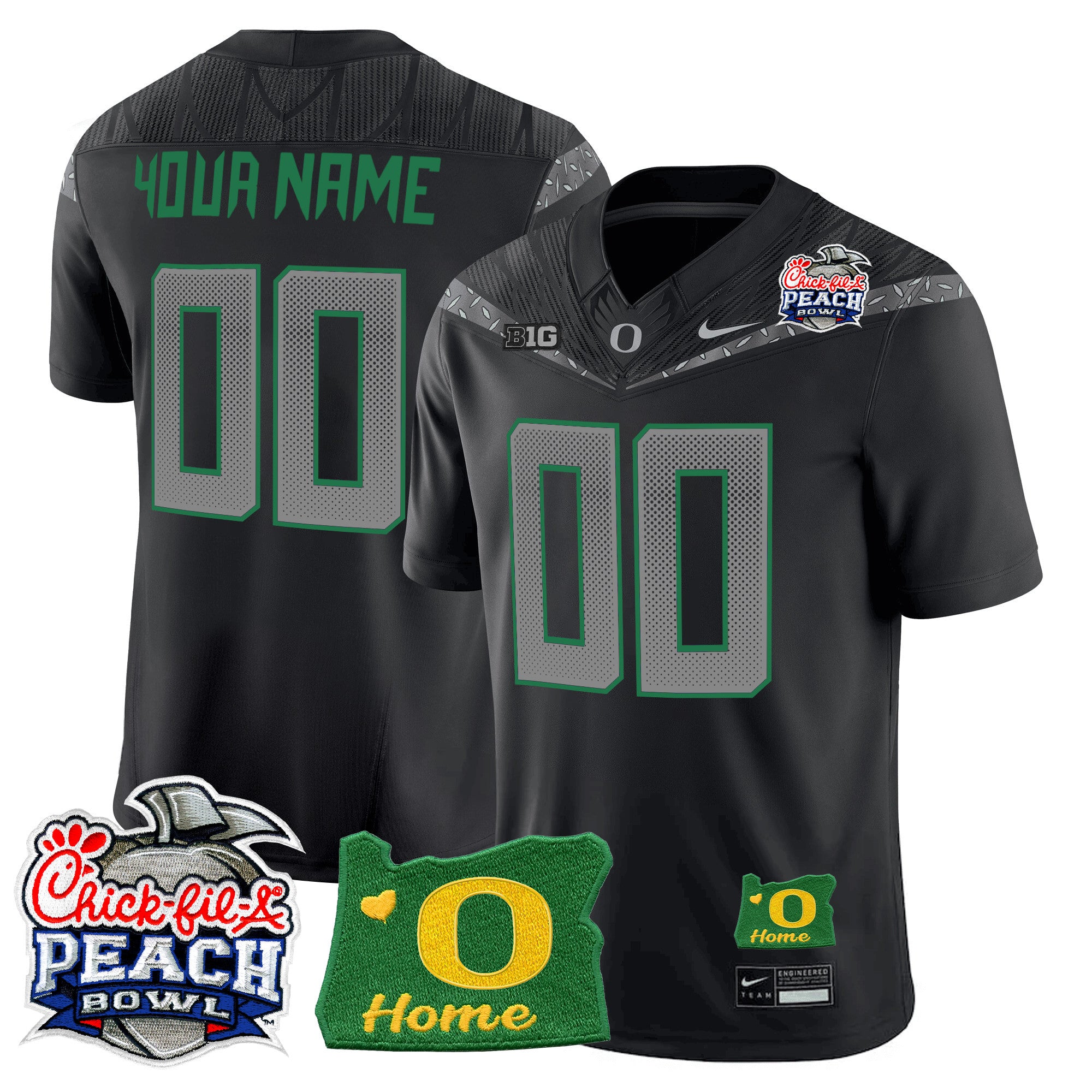 Oregon Ducks 2026 Peach Bowl & Oregon State Patch Vapor Limited Custom Jersey - All Stitched