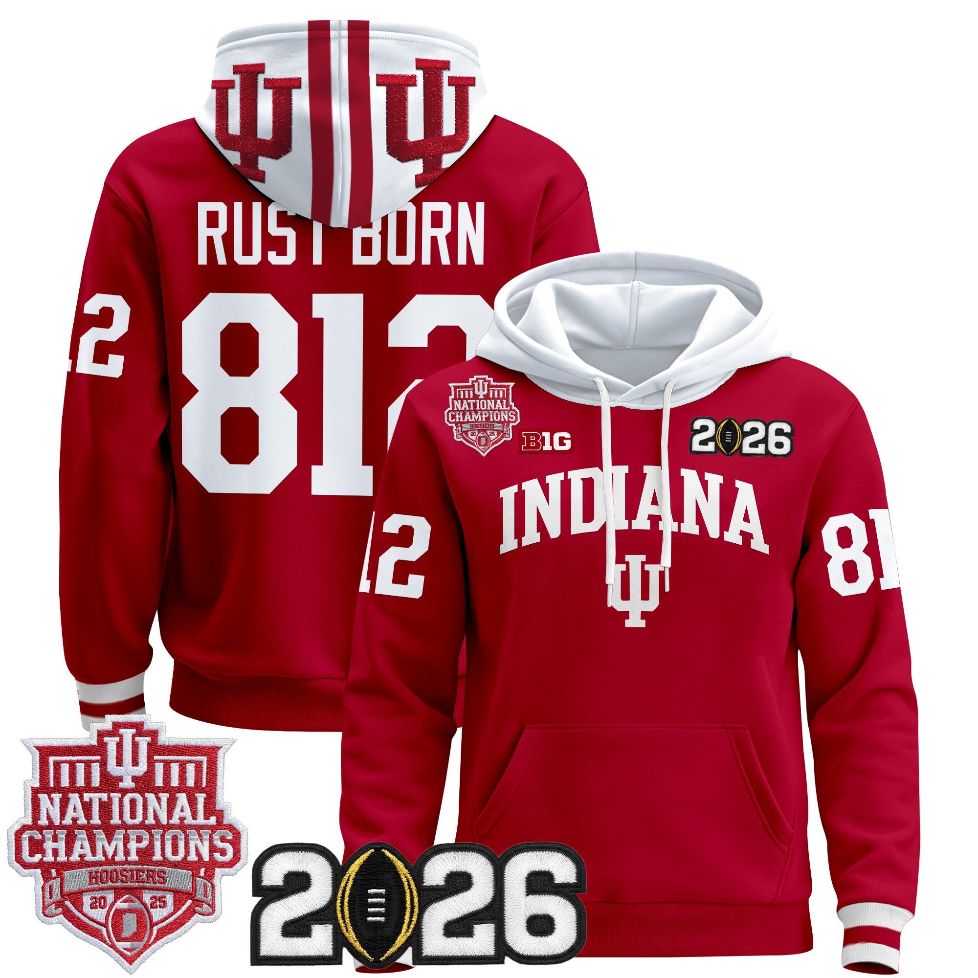 Men's Indiana Hoosiers 2025 National Champions & 2026 CFP Final Patch Premium Pullover Hoodie - All Stitched