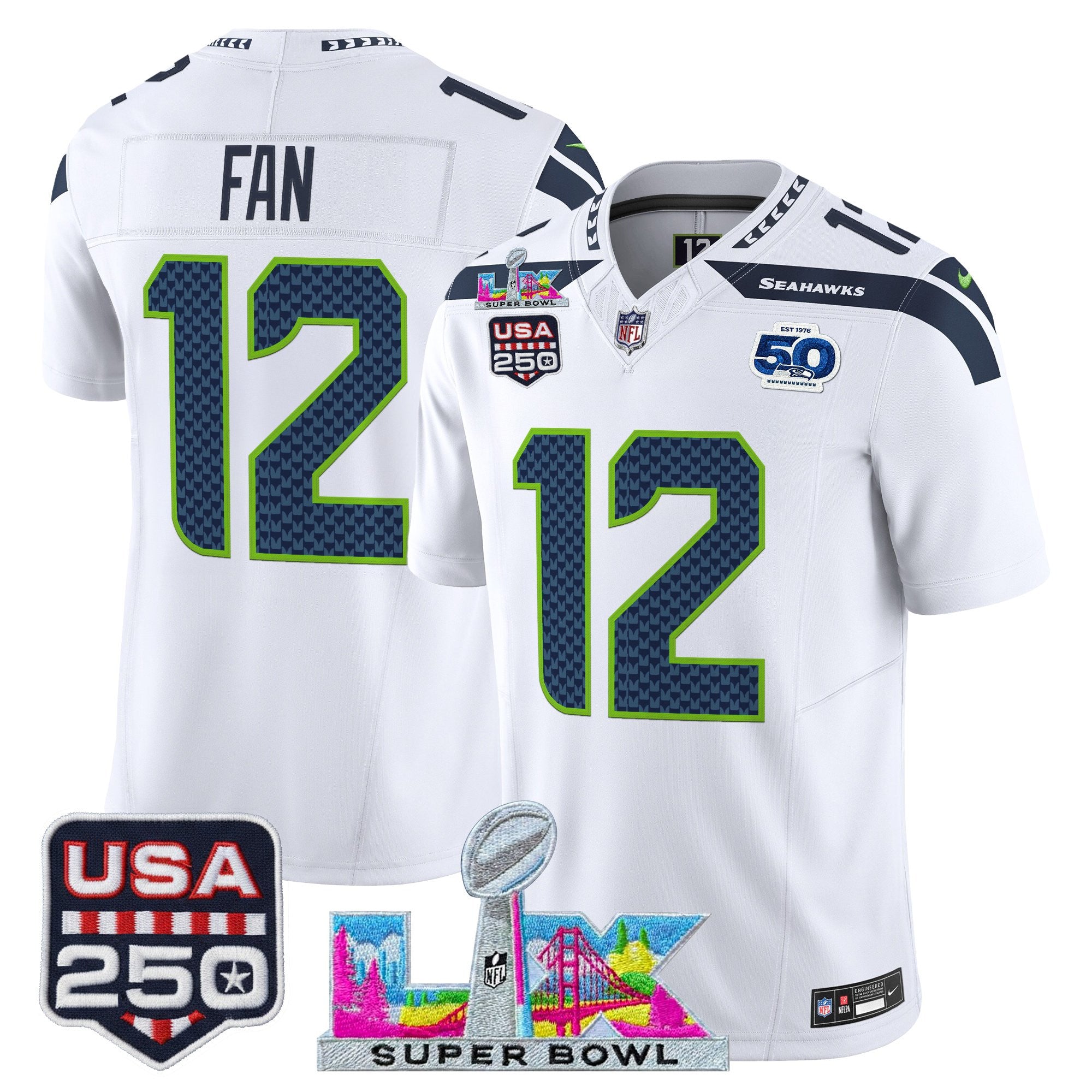 Men's Seattle Seahawks "Super Bowl LX & United States 250th Anniversary Patch" Vapor Limited Jersey - All Stitched