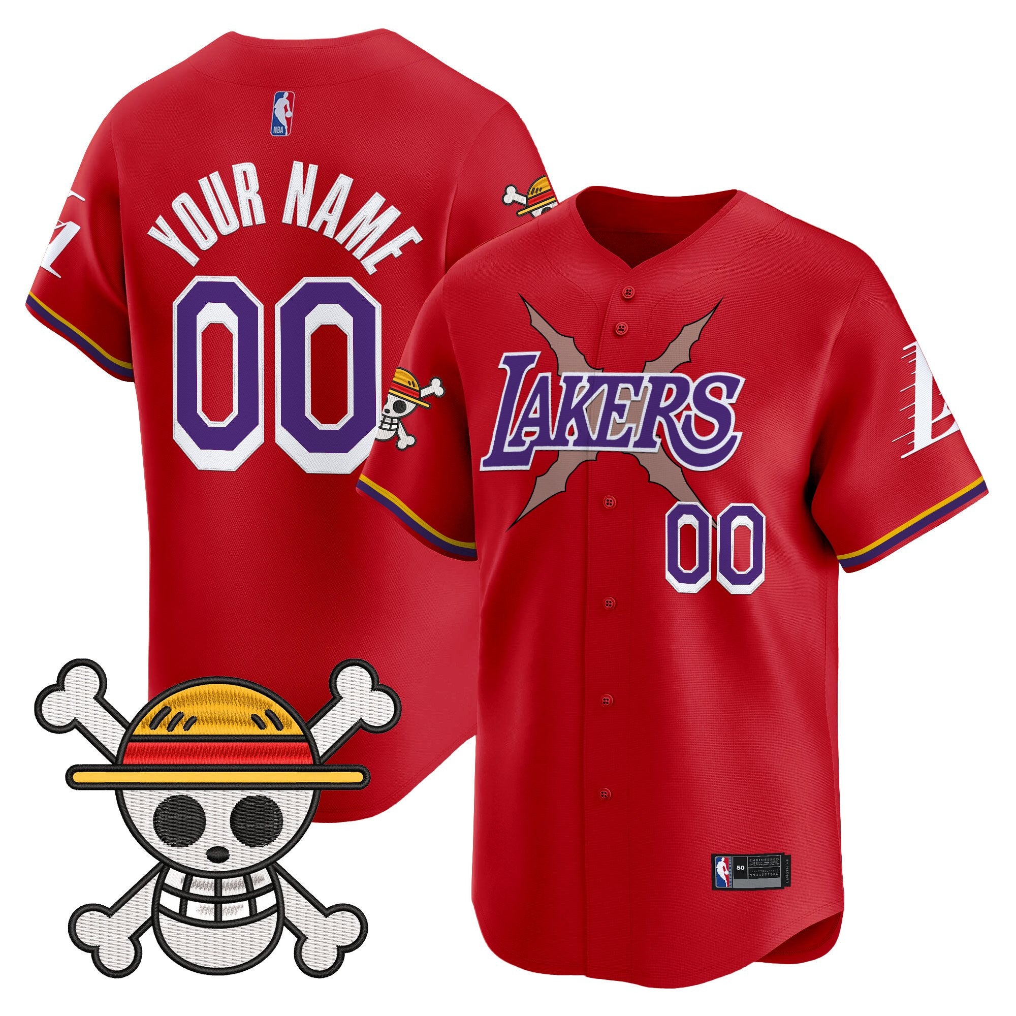 Los Angeles Lakers x One Piece Vapor Baseball Custom Jersey - Stitched