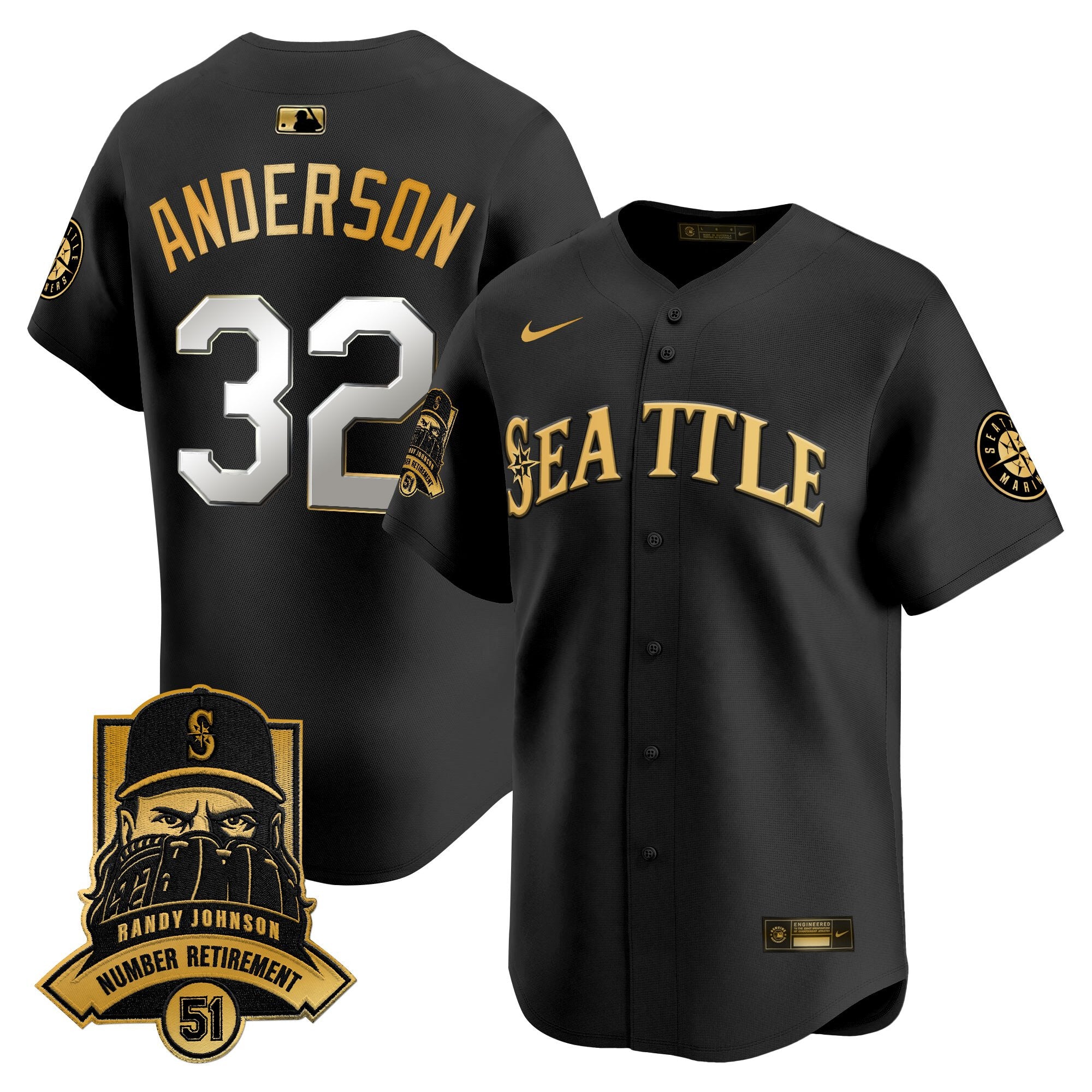 Men's Seattle Mariners Hall-of-Famer Randy Johnson Patch Vapor Premier Limited Jersey - All Stitched
