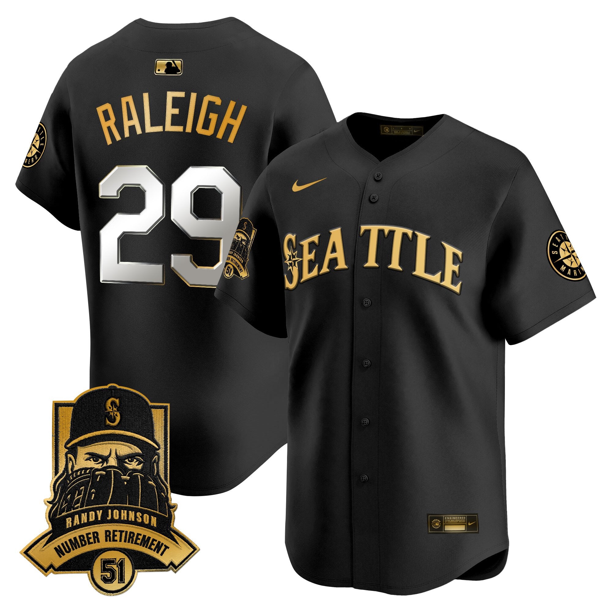 Men's Seattle Mariners Hall-of-Famer Randy Johnson Patch Vapor Premier Limited Jersey - All Stitched
