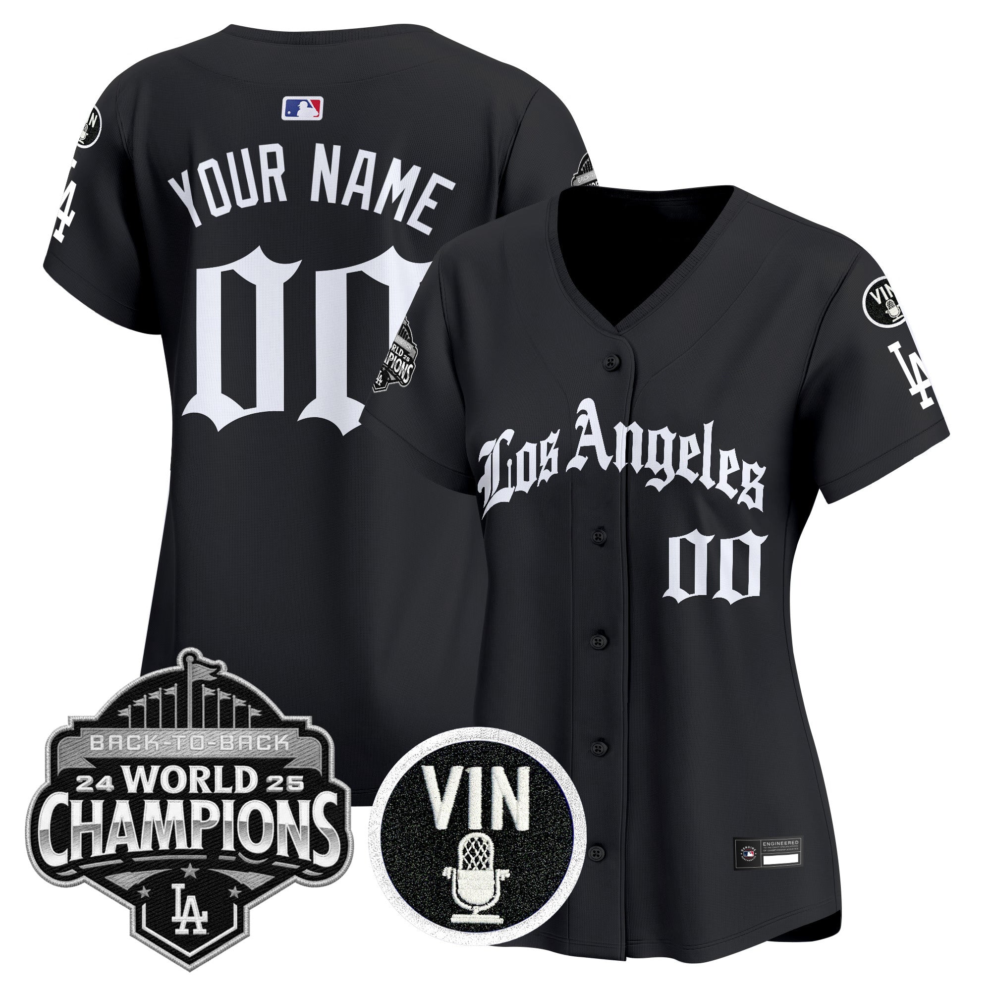 Dodgers 2025 Back-To-Back Champions Vapor Premier Limited Custom Jersey - LA Gothic Edition - All Stitched