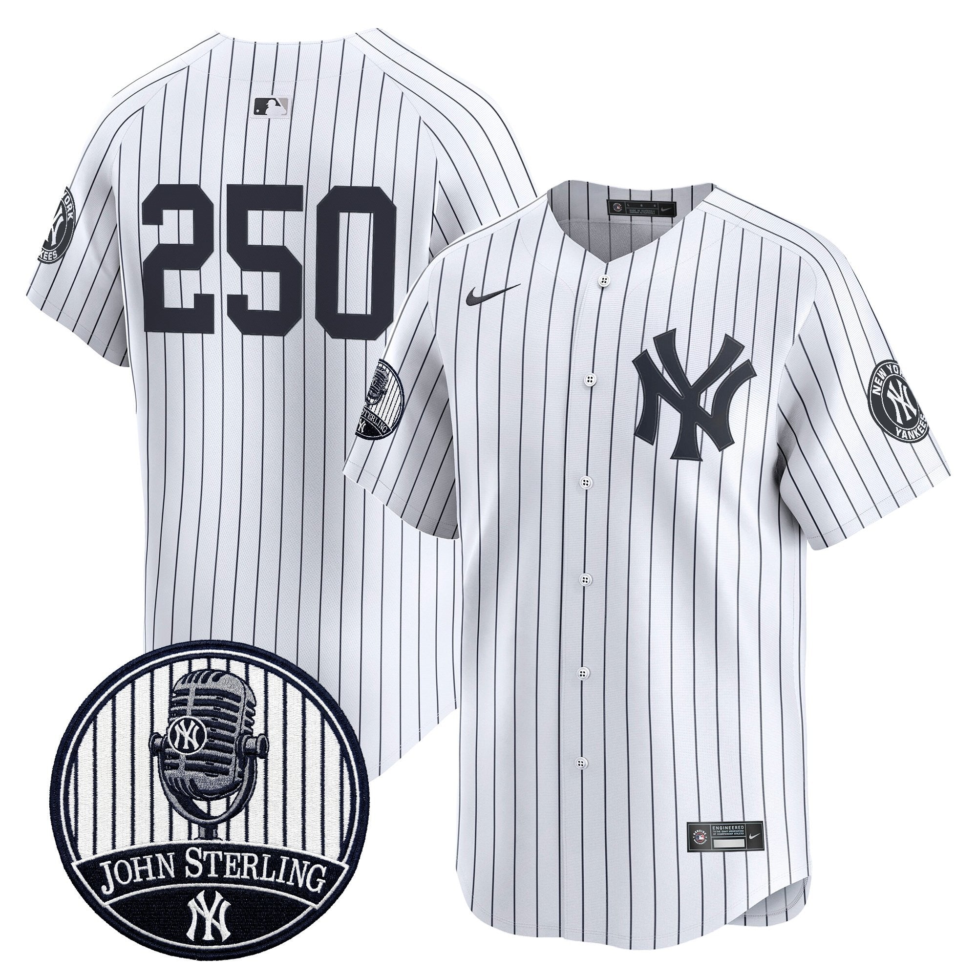 Men's Yankees John Sterling "The Voice of the Yankees" Tribute Patch Vapor Premier Limited Jersey V3 - All Stitched