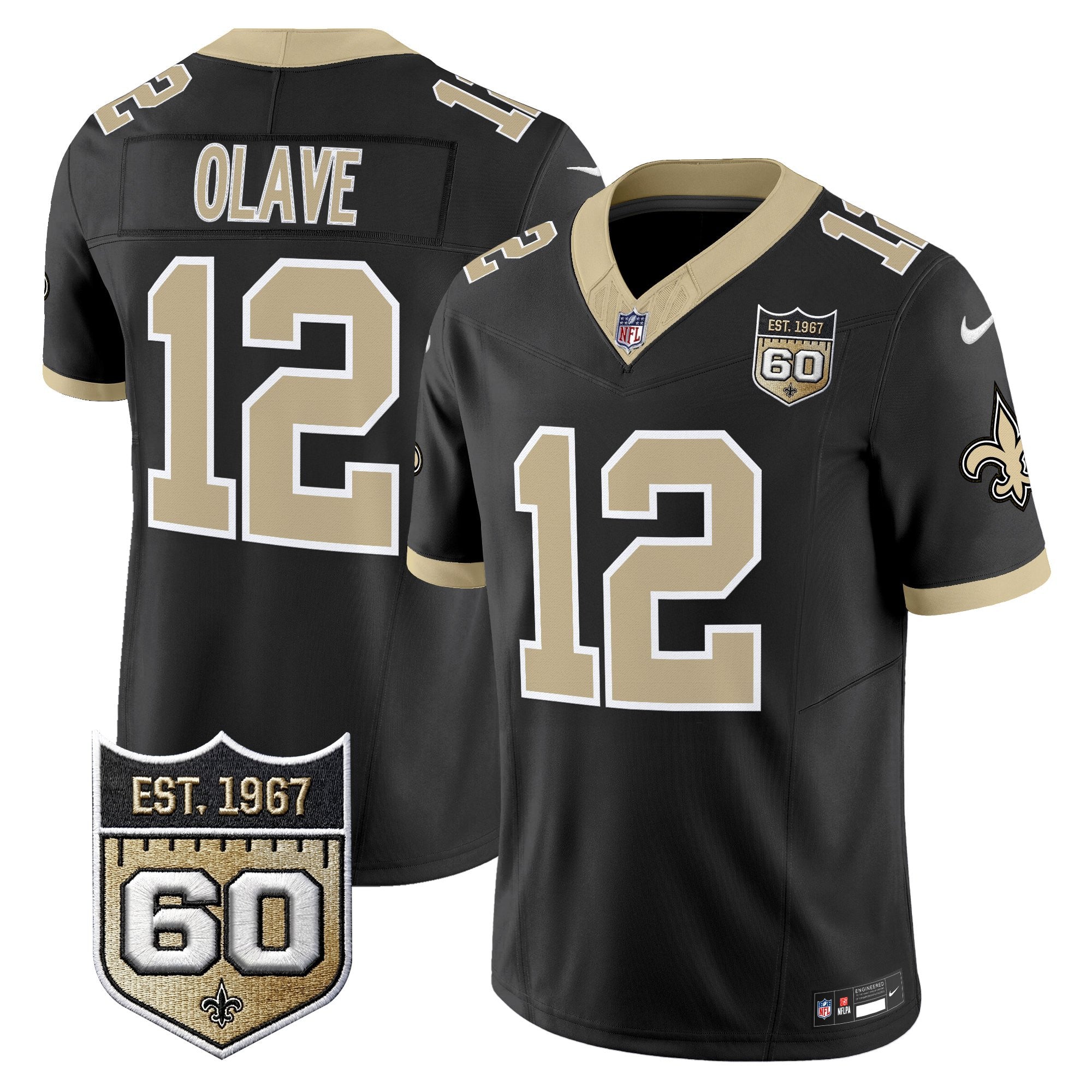 Men's New Orleans Saints 60th Anniversary Patch Vapor Jersey - Gameday Golds Edition - All Stitched