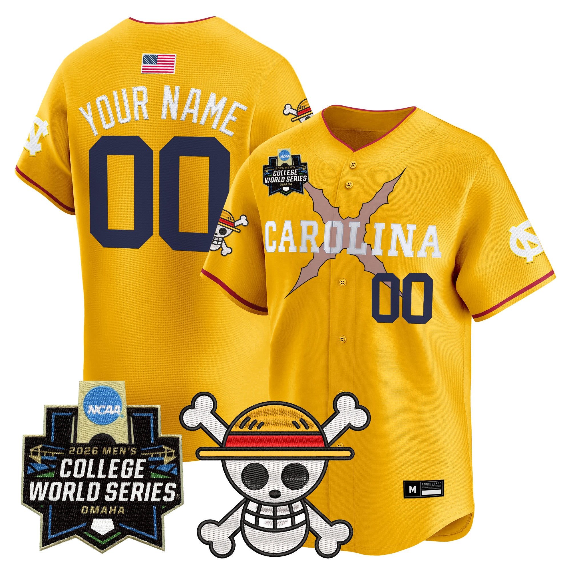 North Carolina Tar Heels 2026 World Series x One Piece Vapor Premier Limited Custom Jersey - All Stitched