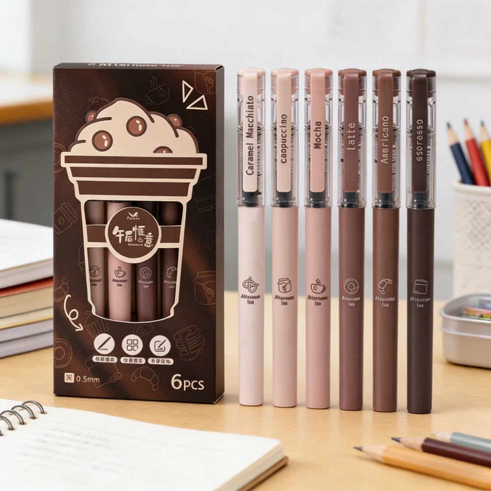 6Pcs/Set Large Capacity Gel Pen 0.5mm Quick-Drying Black Ink Pen Liquid Roller Ball Pen Student Writing Pens School Supplies
